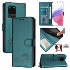 For Samsung Galaxy Note20 Ultra Cat Rat Embossed Pattern RFID Leather Phone Case with Lanyard(Peacock Green) - 1