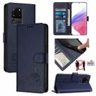 For Samsung Galaxy Note20 Ultra Cat Rat Embossed Pattern RFID Leather Phone Case with Lanyard(Blue) - 1
