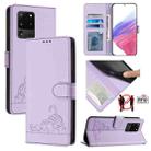 For Samsung Galaxy Note20 Ultra Cat Rat Embossed Pattern RFID Leather Phone Case with Lanyard(Purple) - 1