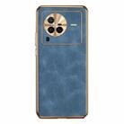 For vivo X80 Pro Electroplating Lambskin Leather Phone Case(Blue) - 1