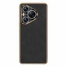 For Huawei Pura 70 Electroplating Lambskin Leather Phone Case(Black) - 1