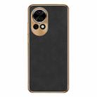 For Huawei nova 12 Electroplating Lambskin Leather Phone Case(Black) - 1