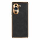 For Huawei nova 10 Electroplating Lambskin Leather Phone Case(Black) - 1