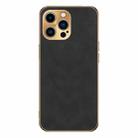 For iPhone 15 Pro Max Electroplating Lambskin Leather Phone Case(Black) - 1