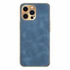 For iPhone 15 Pro Electroplating Lambskin Leather Phone Case(Blue) - 1