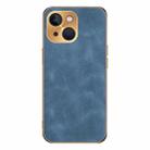 For iPhone 15 Electroplating Lambskin Leather Phone Case(Blue) - 1