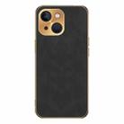 For iPhone 15 Electroplating Lambskin Leather Phone Case(Black) - 1