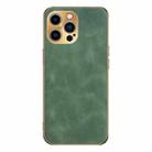 For iPhone 14 Pro Max Electroplating Lambskin Leather Phone Case(Green) - 1