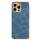 For iPhone 14 Pro Electroplating Lambskin Leather Phone Case(Blue) - 1