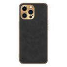 For iPhone 14 Pro Electroplating Lambskin Leather Phone Case(Black) - 1