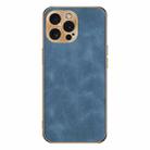 For iPhone 12 Pro Max Electroplating Lambskin Leather Phone Case(Blue) - 1