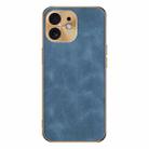 For iPhone 12 Electroplating Lambskin Leather Phone Case(Blue) - 1