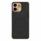 For iPhone 12 Electroplating Lambskin Leather Phone Case(Black) - 1