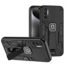 For Tecno Pova 3 2 in 1 Shockproof Holder Phone Case(Black) - 1