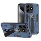 For Tecno Spark 10 2 in 1 Shockproof Holder Phone Case(Blue) - 1