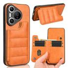 For Huawei Pura 70 Cow Pattern Sewing Card Bag Phone Case(Orange) - 1