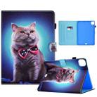 For iPad Pro 11 2024 Painted Stitching Smart Leather Tablet Case(Bow Tie Cat) - 1