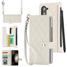 For Samsung Galaxy Z Fold5 Crossbody Multifunction Rhombic Leather Phone Case(White) - 1