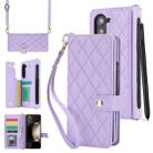 For Samsung Galaxy Z Fold5 Crossbody Multifunction Rhombic Leather Phone Case(Purple) - 1