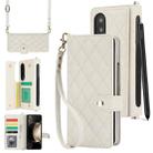 For Samsung Galaxy Z Fold4 Crossbody Multifunction Rhombic Leather Phone Case(White) - 1