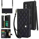 For Samsung Galaxy Z Fold4 Crossbody Multifunction Rhombic Leather Phone Case(Black) - 1