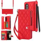 For Samsung Galaxy Z Fold4 Crossbody Multifunction Rhombic Leather Phone Case(Red) - 1