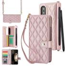 For Samsung Galaxy Z Fold4 Crossbody Multifunction Rhombic Leather Phone Case(Rose Gold) - 1