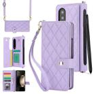 For Samsung Galaxy Z Fold4 Crossbody Multifunction Rhombic Leather Phone Case(Purple) - 1