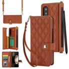 For Samsung Galaxy Z Fold4 Crossbody Multifunction Rhombic Leather Phone Case(Brown) - 1