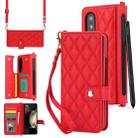 For Samsung Galaxy Z Fold3 Crossbody Multifunction Rhombic Leather Phone Case(Red) - 1