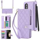For Samsung Galaxy Z Fold3 Crossbody Multifunction Rhombic Leather Phone Case(Purple) - 1