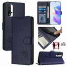 For Honor 20 4G/20 Pro 4G/20S 4G Cat Rat Embossed Pattern RFID Leather Phone Case with Lanyard(Blue) - 1