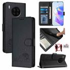 For Honor 50 Lite Cat Rat Embossed Pattern RFID Leather Phone Case with Lanyard(Black) - 1