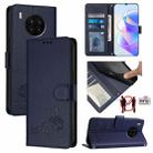 For Honor 50 Lite Cat Rat Embossed Pattern RFID Leather Phone Case with Lanyard(Blue) - 1