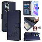 For Honor 50 Pro Cat Rat Embossed Pattern RFID Leather Phone Case with Lanyard(Blue) - 1