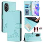 For Honor 50 SE Cat Rat Embossed Pattern RFID Leather Phone Case with Lanyard(Mint Green) - 1