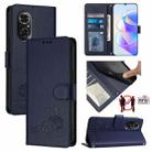 For Honor 50 SE Cat Rat Embossed Pattern RFID Leather Phone Case with Lanyard(Blue) - 1