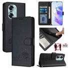 For Honor 60 5G Cat Rat Embossed Pattern RFID Leather Phone Case with Lanyard(Black) - 1