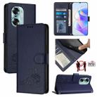 For Honor 60 5G Cat Rat Embossed Pattern RFID Leather Phone Case with Lanyard(Blue) - 1