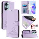 For Honor 60 5G Cat Rat Embossed Pattern RFID Leather Phone Case with Lanyard(Purple) - 1