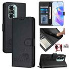 For Honor 60 Pro 5G Cat Rat Embossed Pattern RFID Leather Phone Case with Lanyard(Black) - 1