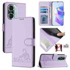 For Honor 60 Pro 5G Cat Rat Embossed Pattern RFID Leather Phone Case with Lanyard(Purple) - 1