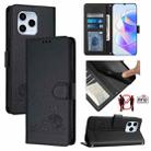 For Honor 60 SE 5G Cat Rat Embossed Pattern RFID Leather Phone Case with Lanyard(Black) - 1