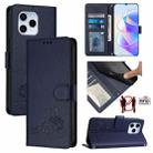 For Honor 60 SE 5G Cat Rat Embossed Pattern RFID Leather Phone Case with Lanyard(Blue) - 1