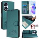 For Honor 70 5G Cat Rat Embossed Pattern RFID Leather Phone Case with Lanyard(Peacock Green) - 1