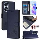 For Honor 70 5G Cat Rat Embossed Pattern RFID Leather Phone Case with Lanyard(Blue) - 1