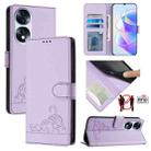 For Honor 70 5G Cat Rat Embossed Pattern RFID Leather Phone Case with Lanyard(Purple) - 1