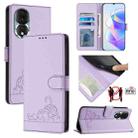 For Honor 80 5G Cat Rat Embossed Pattern RFID Leather Phone Case with Lanyard(Purple) - 1