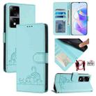 For Honor 80 GT 5G Cat Rat Embossed Pattern RFID Leather Phone Case with Lanyard(Mint Green) - 1