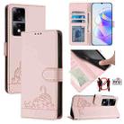 For Honor 80 GT 5G Cat Rat Embossed Pattern RFID Leather Phone Case with Lanyard(Pink) - 1